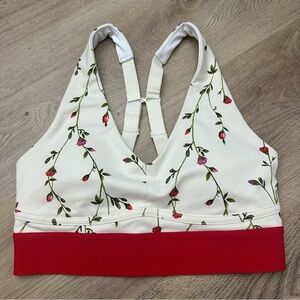 NWT Fabletics Floral White and Red Sports Bra